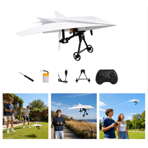 DIY RC Paper Airplane Kit, Power-Up Rc Paper Airplane Kit with Gyro Stabilizer - Drone Paper Airplane Motor Electric Remote Control Plane with Dual Propellers, Lightweight Foldable Flying Stem Toy