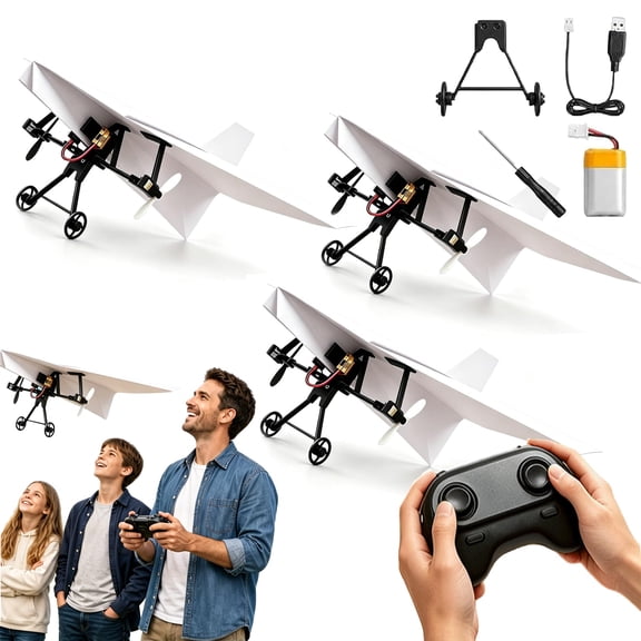 DIY RC Paper Airplane Kit - Rc Paper Airplane, Electric Remote Control Plane with Gyro Stabilizer Dual Propellers Foldable Lightweight Glider Tool for Hobbyists and Beginner Flyers