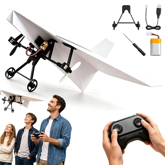 DIY RC Paper Airplane Kit - Rc Paper Airplane, Electric Remote Control Plane with Gyro Stabilizer Dual Propellers Foldable Lightweight Glider Tool for Hobbyists and Beginner Flyers