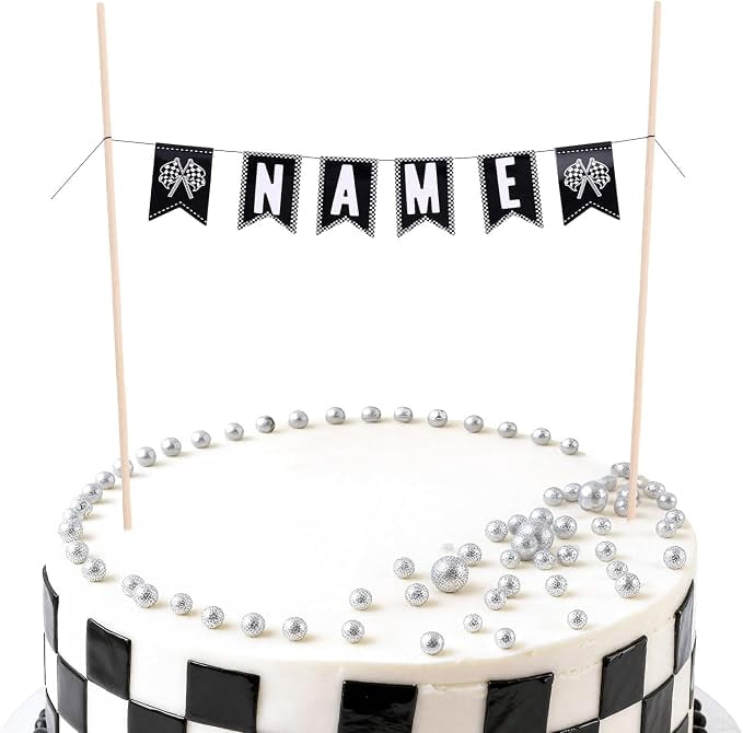 Checkerd Flag Topper DIY Race Car Cake Topper Kit, Custom Name Checkered Flag Racing ...