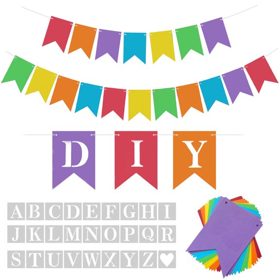 DIY Rainbow Banner Set with 26 Letter Stencils 18 Pennants 4.5x6.5inch Paper Bunting Supplies
