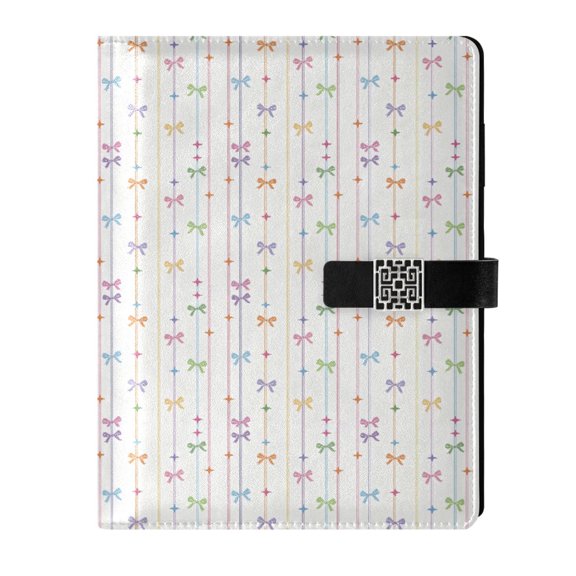 DIY Rainbow Bow Stripes Printed Microfiber Leather Notebook 9.2x6.7" Refillable Binder Journal with Pen Loop&Pockets 100 Sheets