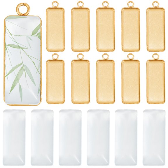 DIY Rectangle Pendant Making Kits include 20Pcs 304 Stainless Steel Pendant Cabochon Settings 20Pcs Transparent Rectangle Glass Cabochons Golden