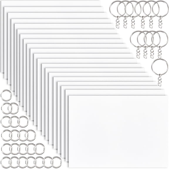 DIY Rectangle Plastic Heat Shrink Sheets Keychain Making Kits with Iron Key Ring Open Ring Platinum 7~200x145x0.6~2.8mm
