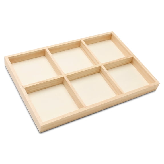 DIY Rectangle Wooden Divided Serving Tray 12 x 8-inch, Pack of 1 6-Section Candy Tray for Vegetable & Fruit Party Platters, by Woodpeckers