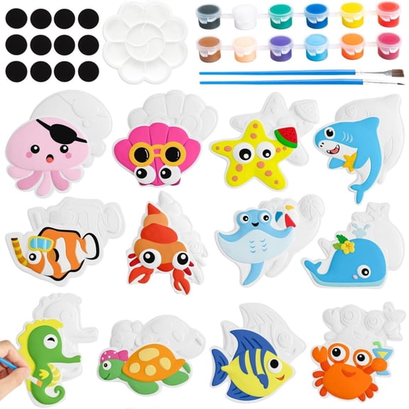DIY Refrigerator Stickers, Paint Your Own Ceramic Figurines Painting Fridge Magnet,12pcs
