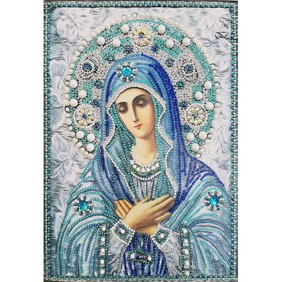 DIY Religion Diamond Painting Kit,Virgin Mary 5D Art Dot Diamond Painting Mother Mary Crystal Rhinestones Pictures Home Wall Decor,12x16 inch,Big Gems&Pearls