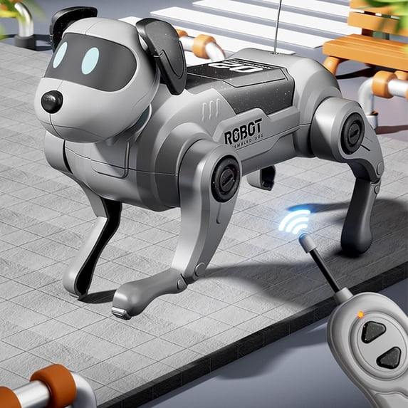 DIY Remote Control Robotic Dog Kit - STEM Educational Building Toy, Modular Quadruped Walking Electronic Pet with Remote for Kids & Teens Gray