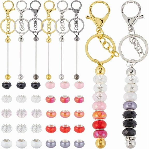 DIY Resin Beaded Bar Beadable Keychain Making Kit Mixed Color 155~158mm