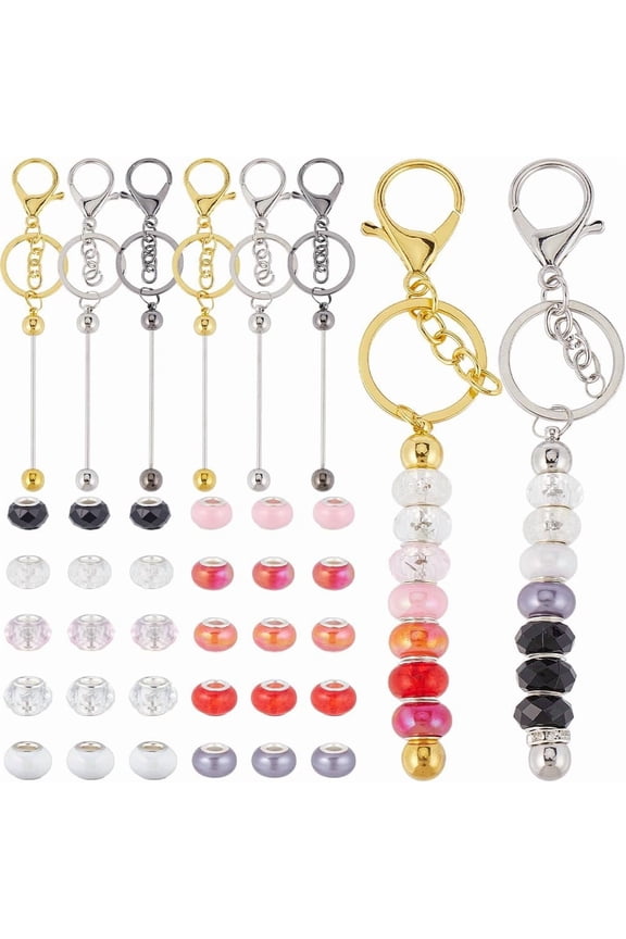 DIY Resin Beaded Bar Beadable Keychain Making Kit Mixed Color 155~158mm