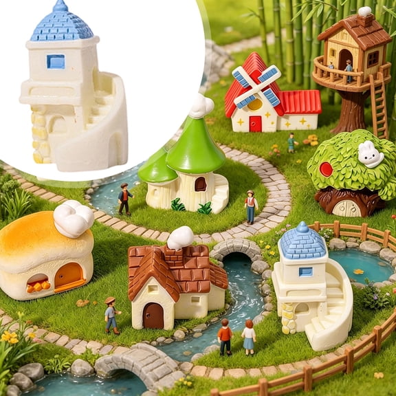 DIY Resin Blue White House Miniature Decor, Micro Landscape Scene Accessory Display, Aquarium Garden Terrarium Accent, Creative Craft Building Ornament, Detailed Model Piece