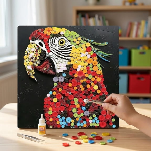 DIY Resin Button Painting Kit with Wooden Frame, 12x12 Inch Round Craft Buttons Painting Art for Adults and Beginners, Arts and Crafts Projects for Home Wall Decor, Creative Gift for DIY Lovers