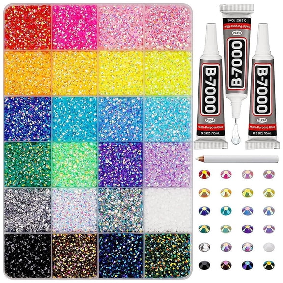 DIY Resin Rhinestone Kit 30000pcs Multicolor Flatback Gems for Diamond Art 3Pcs Jewelry Glue for Nail Art