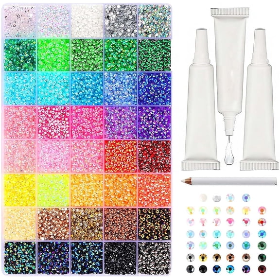DIY Resin Rhinestone Kit for Bedazzling, Resin Jelly Rhinestones for Bedazzling, Multicolor 3mm Flatback Gems for Diamond Art 3Pcs B7000 Jewelry Glue for Bedazzled Nail Art