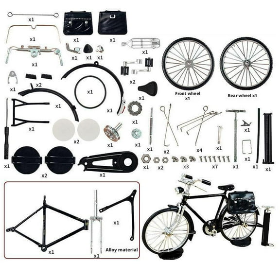 DIY Retro Bicycle Model Ornament For Kids and Adults, Creative 110 Simulation Mini Bicycle Model Scale Kit With Inflator and , Finger Bike Models Toys For Desktop Decoration Ornament