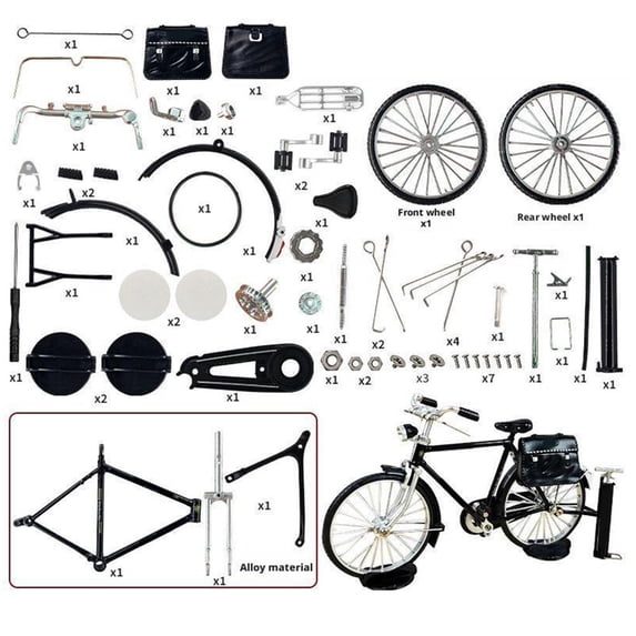 DIY Retro Bicycle Model Ornament For Kids and Adults, Creative 110 Simulation Mini Bicycle Model Scale Kit With Inflator and , Finger Bike Models Toys For Desktop Decoration Ornament