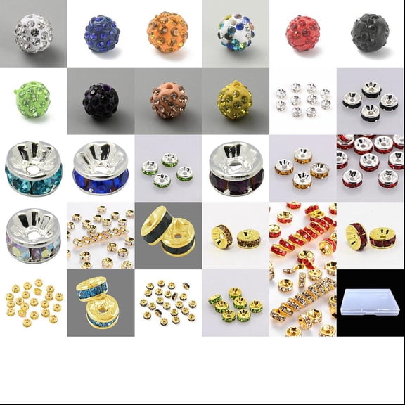 DIY Rhinestone Beads Kits including Round Polymer Clay Rhinestone Beads Brass Rhinestone Spacer Beads Mixed Color 383pcs/set