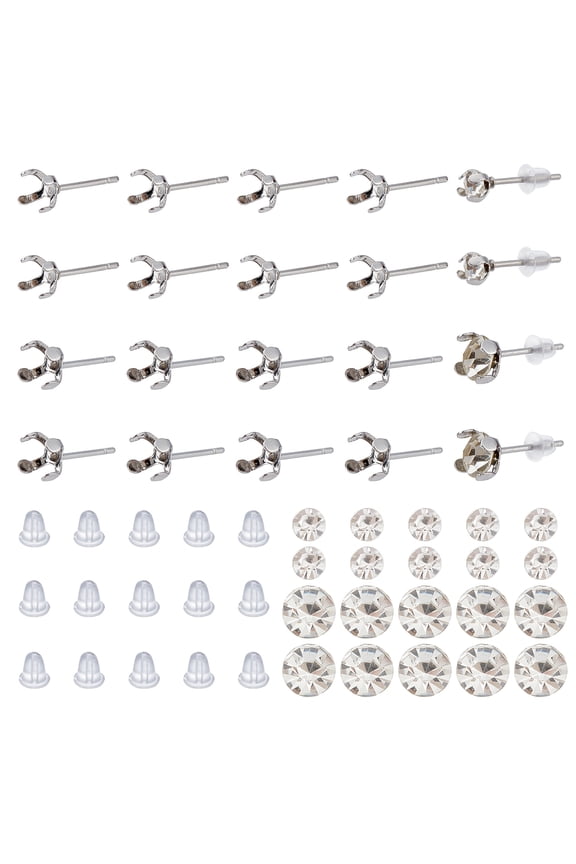 DIY Rhinestone Stud Earrings Making Kit Including 304 Stainless Steel Stud Earring Findings Ear Nuts Stainless Steel Color Earring Findings: 80pcs/set