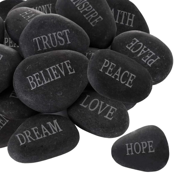 DIY Rocks for Engraved Inspirational Polished Garden Stones, Natural Encouragement Personalized Decor River Stone - Unique Gift for Friends Arts Crafts (12 Different Words) (Black)