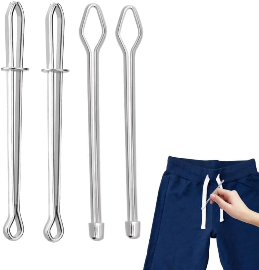 DIY Rope Threader Clip, 2025 New Sewing Clips Drawstring Threader Tool Set, Sewing Loop Turner Hooks Metal Easy Pull with Tweezer Sewing Tool for Hoodies, Shorts, Pants (A*2PCS+B*2PCS)