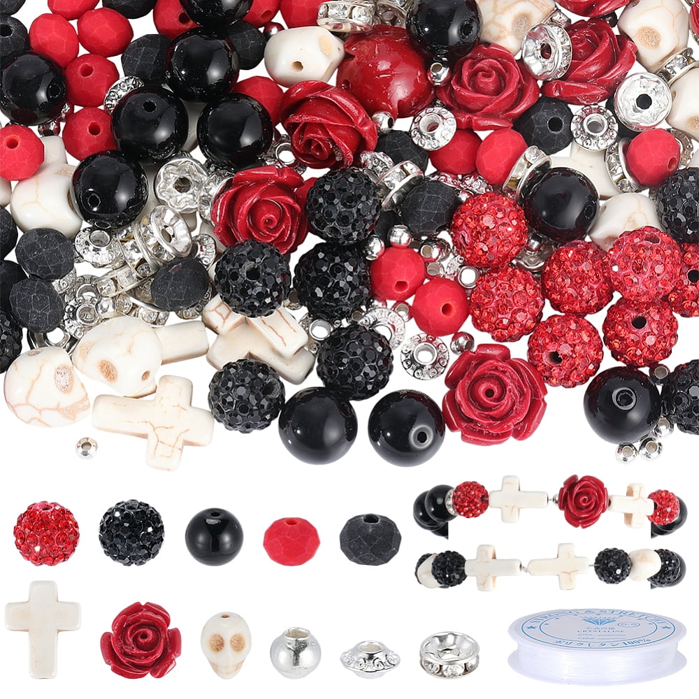DIY Rose Bracelet/Necklaces Making Kits including Turquoise & Coral Beads Glass & Polymer Clay Rhinestone Beads Iron & Alloy Beads Elastic Thread
