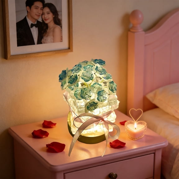 DIY Rose Ice Block Night Light Kit,Valentine's Day Craft Project with LED Illumination,Romantic Bedroom Decor Gift Set for Women and Couples