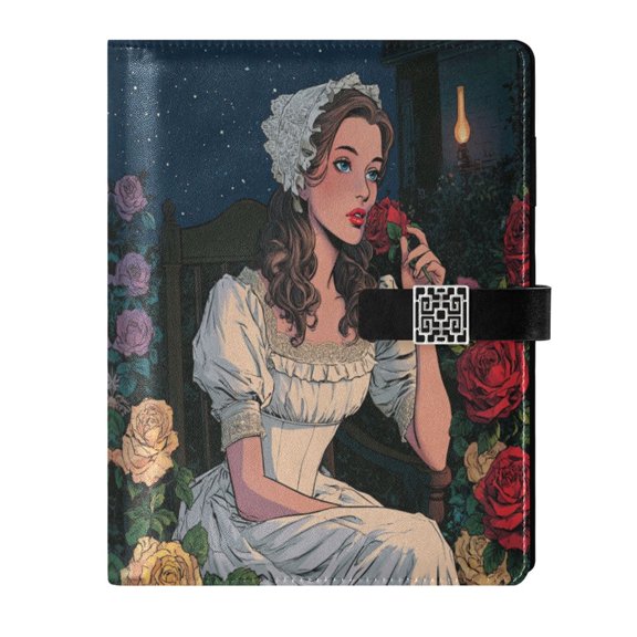 DIY Rose Lady Printed Microfiber Leather Notebook 9.2x6.7" Refillable Binder Journal with Pen Loop&Pockets 100 Sheets