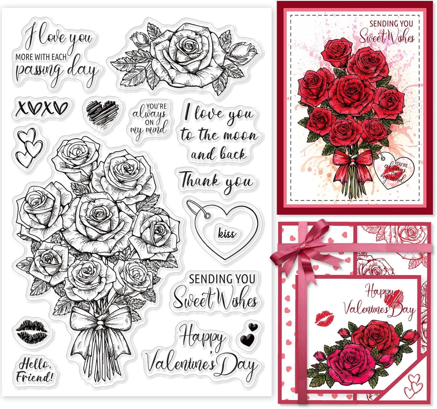 DIY Roses Clear Stamps Love Words Silicone Stamps Valentine's Day ...