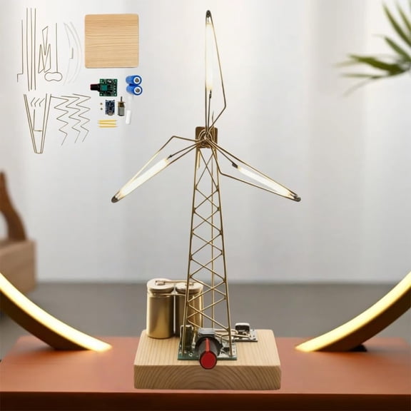 DIY Rotating Windmill Night Light Kit Motorized Spinning Copper Wire Desktop Mechanical Art Lamp (1pc)-fl