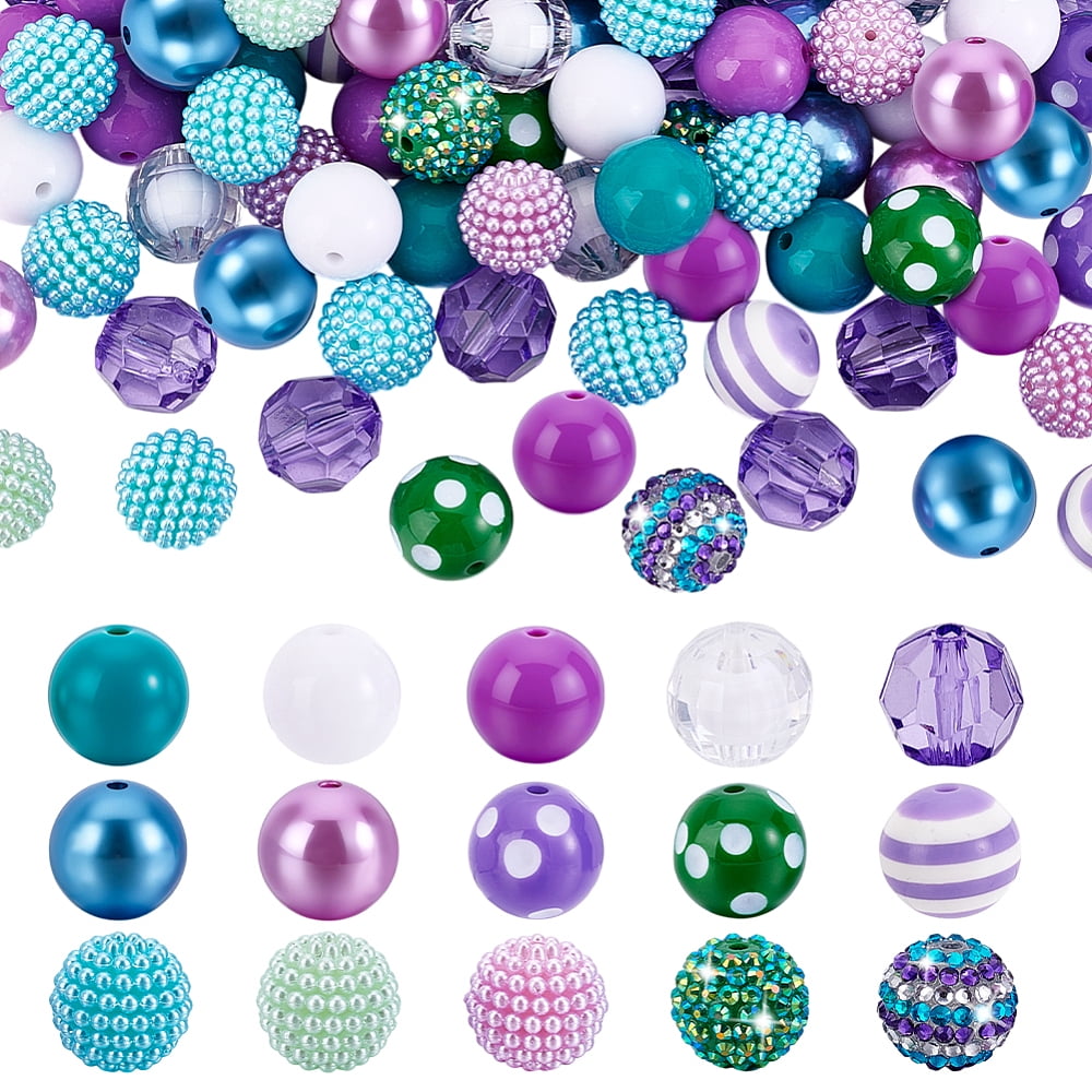 DIY Round Beads Findings Kits including Transparent Acrylic Beads Plastic Imitation Pearl Beads Resin Rhinestone Beads Mixed Color 18~20mm
