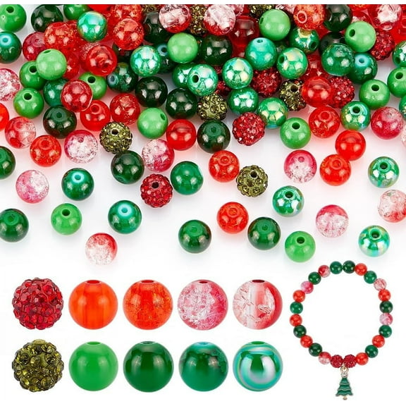 DIY Round Beads Jewelry Making Finding Kit for Christmas Including Acrylic & Glass & Polymer Clay Rhinestone Beads Mixed Color 180Pcs/box