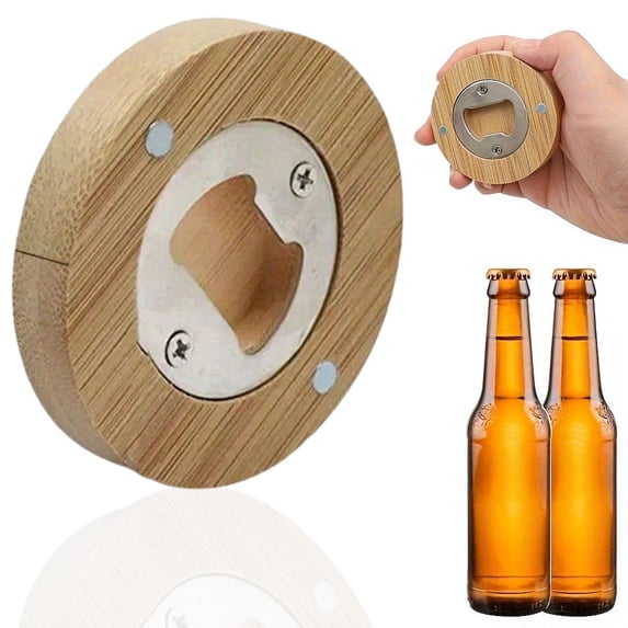 DIY Round Bottle Opener Magnet - Wooden Refrigerator Sticker Opener, Custom Engraved Bar Decor, Strong Magnetic Beer Opener, Personalized Gift for Home Bar