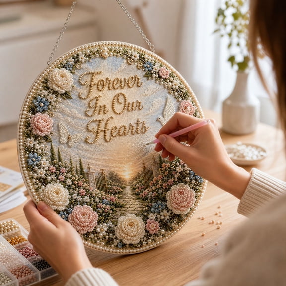 DIY Round Diamond Painting Hanging Ornament, Memorial Themed Handmade Craft Kit, Home Wall Decor Set with Full Accessories for Relaxing Hand Art