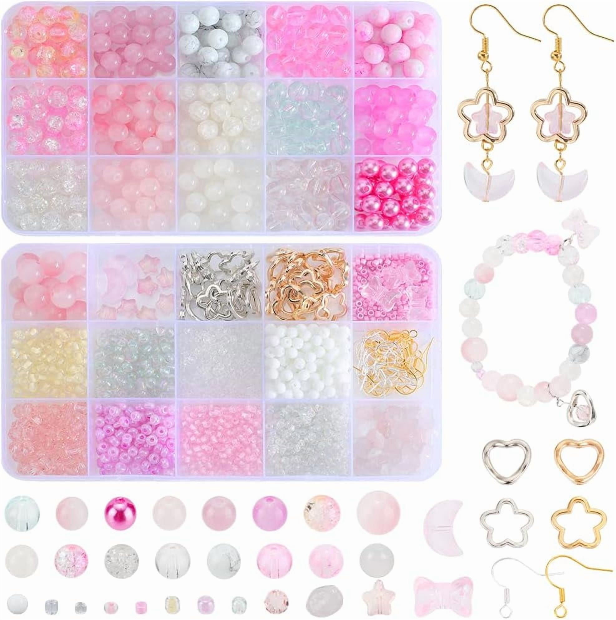 DIY Round Glass Beads & Seed Beads Dangle Earring Making Kits Pink 8x7.5mm Hole: 2mm 25pcs