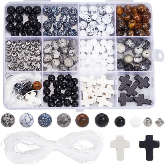 DIY Round Natural Gemstone Beads Bracelets Making Kits 16x12x3.5mm Hole: 1mm