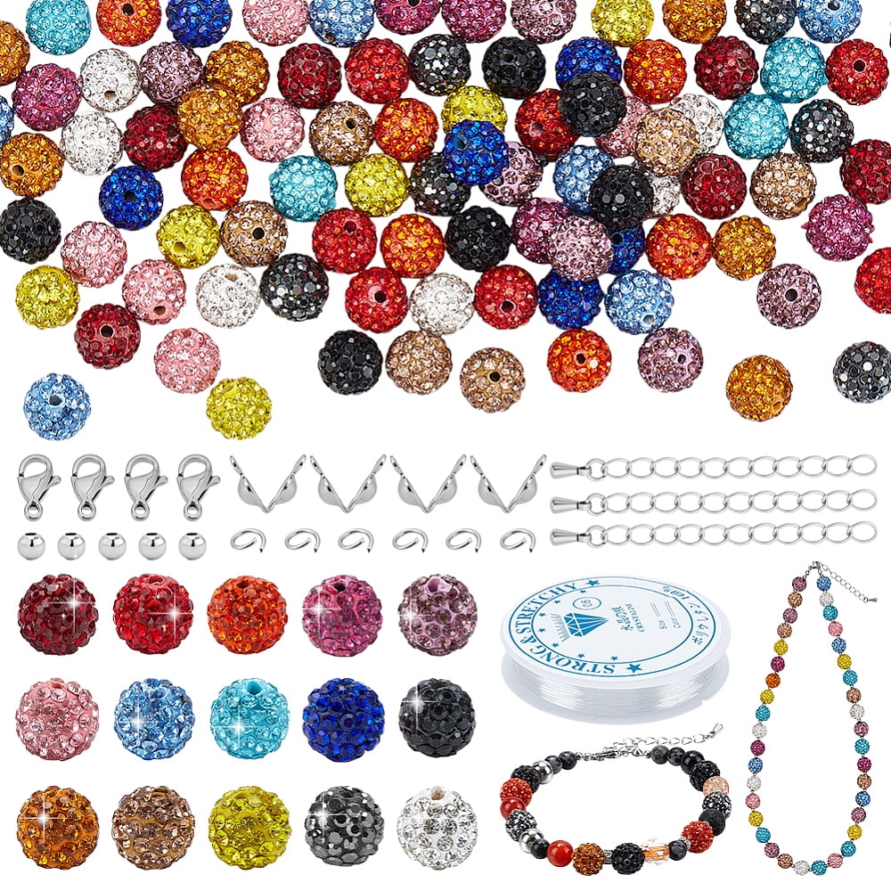DIY Round Polymer Clay Rhinestone Beads Bracelet Making Kits Mixed Color 10mm Hole: 1.5mm
