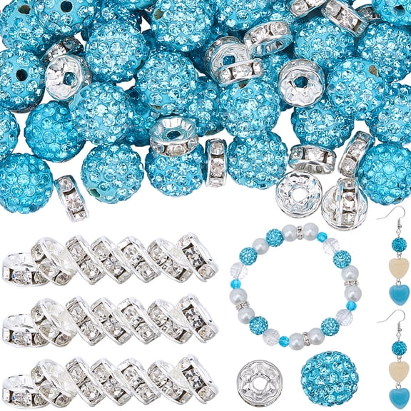 DIY Round Polymer Clay Rhinestone Rhinestone Rondelle Spacer Beads Jewelry Making Findings Kits Aquamarine 8~10mm Hole: 1.5mm
