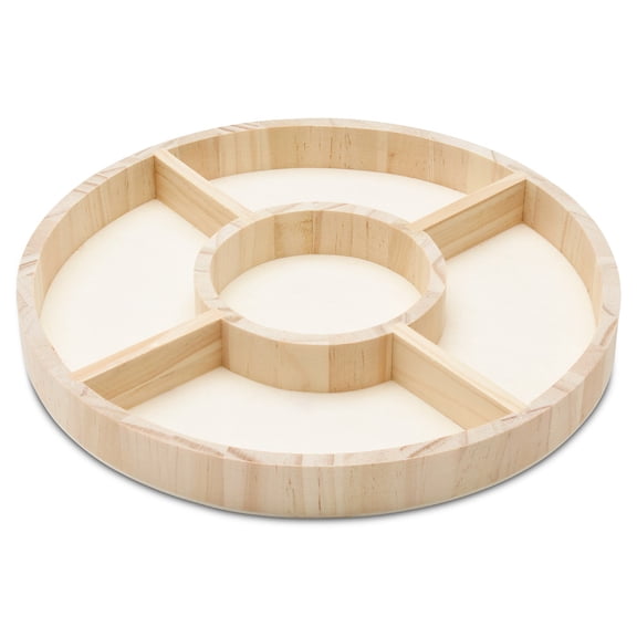 DIY Round Wooden Divided Serving Tray 10-inch, Pack of 3 5-Section Candy Tray for Vegetable & Fruit Party Platters, by Woodpeckers