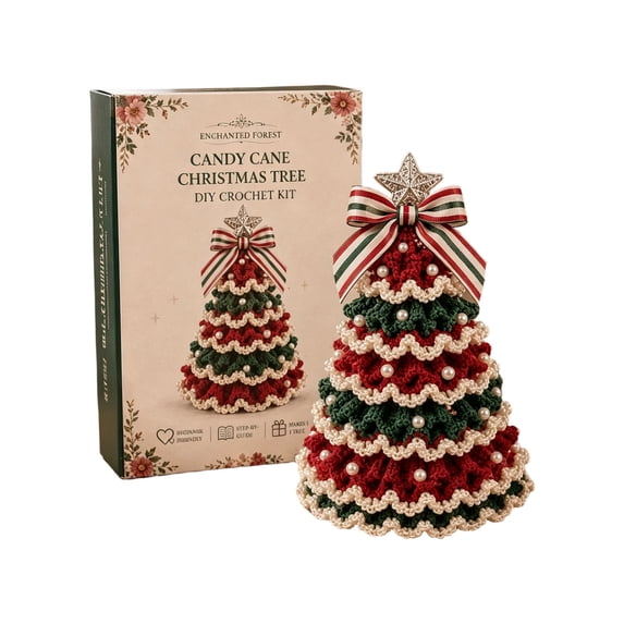 DIY Ruffle Christmas Tree Crochet Kit, Handmade Crochet Christmas Tree Craft Kit with Layered Design, Bow and Pearl Decorations, Holiday DIY Craft Project