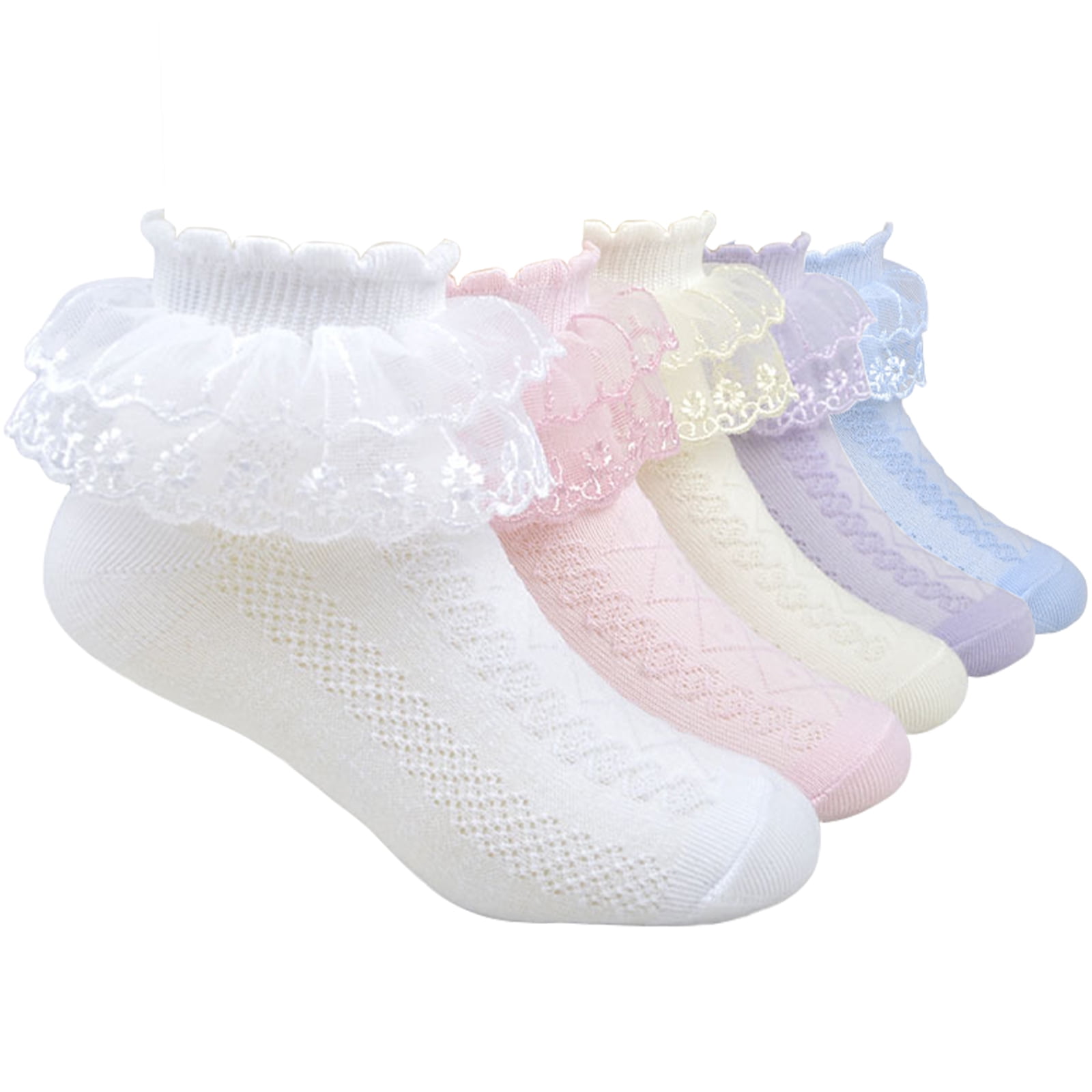 DIY.STORE 10 Pairs Ruffle Socks for Toddler Girls Double Lace Socks