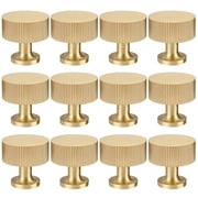 DIY.STORE 12 Pcs Gold Knobs for Dressers, Cabinet, Drawer, Wardrobe, 1.1in Gold Knobs with Install Screws, Brushed Brass Finish