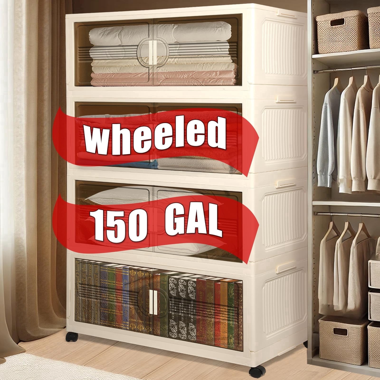 DIY. STORE 150GAL/600QT Storage Bins with Lids, 4 Tier Folding Storage ...