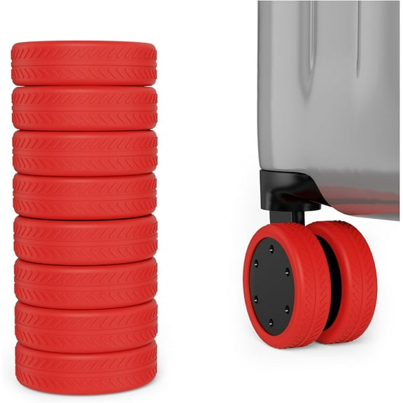 DIY.STORE 16 Pack Luggage Wheels Covers - Silicone Luggage Wheel Protector Covers for most 8 Spinner Wheel Suitcases or Office Chair Caster,Durable,Mute and Shock Absorption, Red