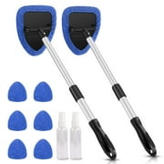 DIY.STORE 2 Packs Auto Windshield Cleaning Tools, Extendable Handle Car Window Cleaner with Reusable Microfiber Pads and Water Spray Bottles Auto Inside Glass Wiper Kit (Blue)