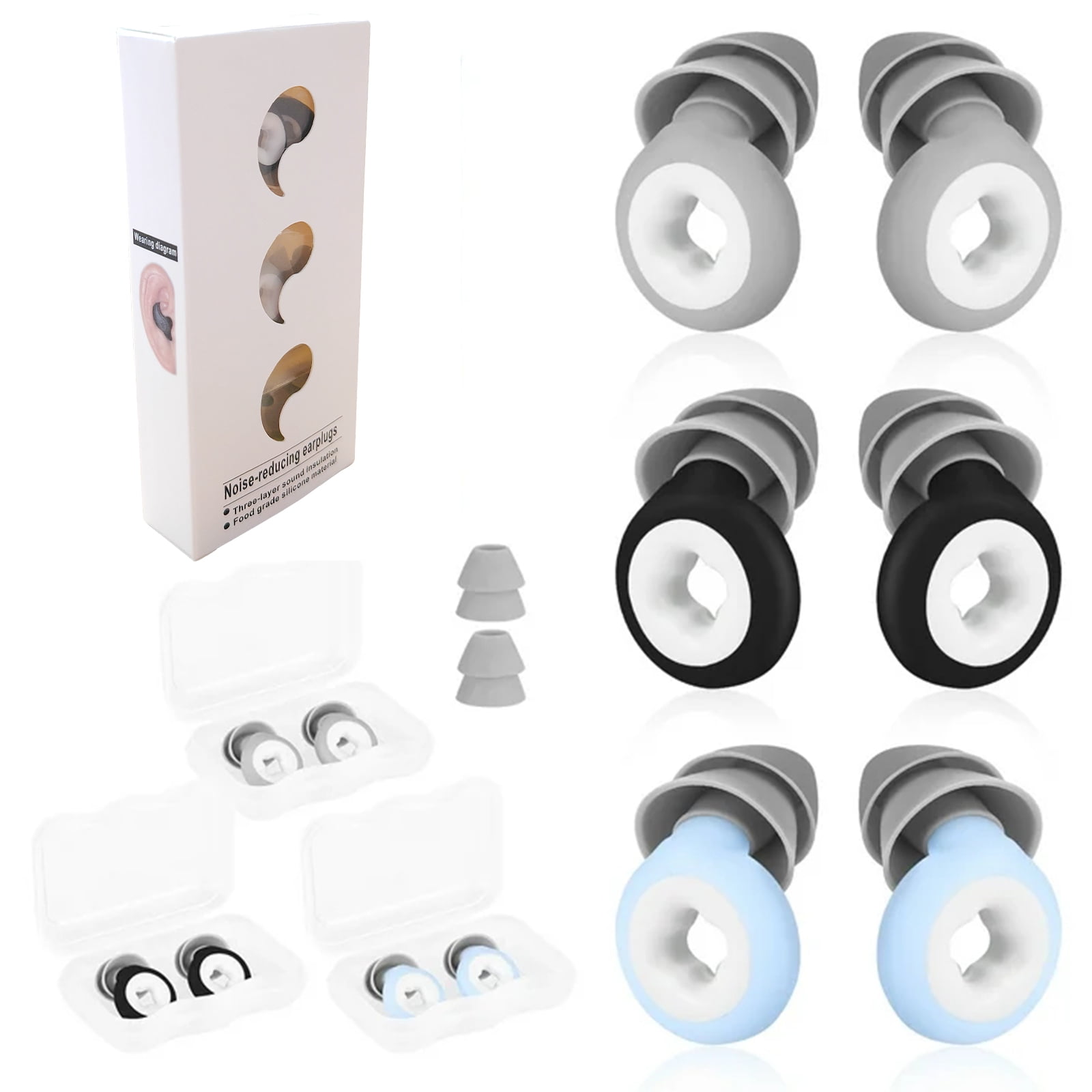 DIY.STORE 3 Pairs Noise Reduction Earplugs Reusable Silicone Earplugs for Noise Reduction Sleep Concerts Snoring Work Travel Walmart
