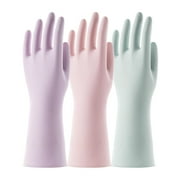 DIY.STORE 3 Pairs Reusable Rubber Gloves for Dishwashing Cleaning Bleaching, Grippy Latex Dish Washing Gloves with Flocked Cotton Liner, Water Resistant Household Gloves
