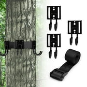 DIY.   STORE 3 Pcs Metal Gear Hooks with Treestand Strap, Treestand Strap Multi-Hook, Tree Stand Hangers Platform Sadle Hunting Gears, Gear Hanger for Hunting,Camping,Hiking
