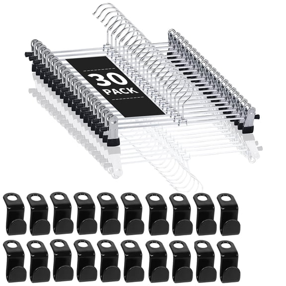 DIY.STORE 30 Pcs Skirts and Pants Hangers with 20 Pcs Hanger Connector Set, Rotatable Pants Hanger with Clips for Skirts/Pants/Jeans