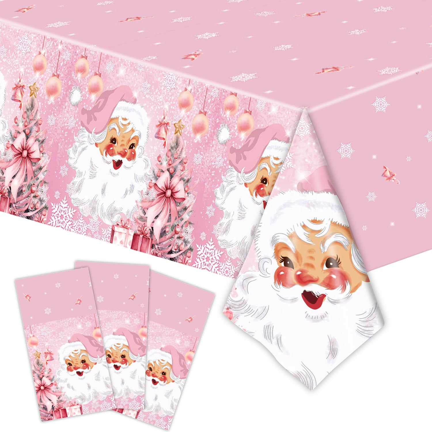 DIY.STORE 4 PCS Christmas Tablecloths, Disposable Plastic Table Cloths Christmas Party Decorations,Pink Santa Claus Xmas Table Cover , Xmas Tablecloths Rectangular Indoor or Outdoor