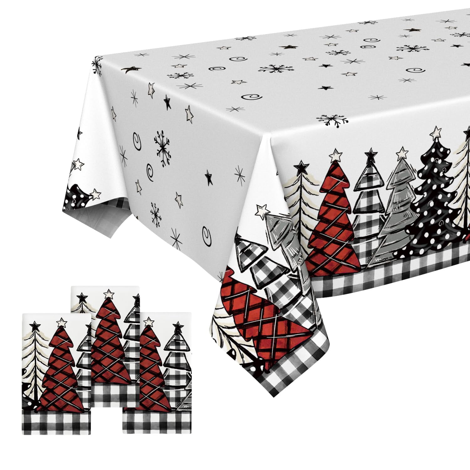 DIY.STORE 4 Pack Christmas Disposable Tablecloth, Snow Trees Plastic Rectangular Table Cover for Birthday Anniversary Party Decoration 54108 Inch